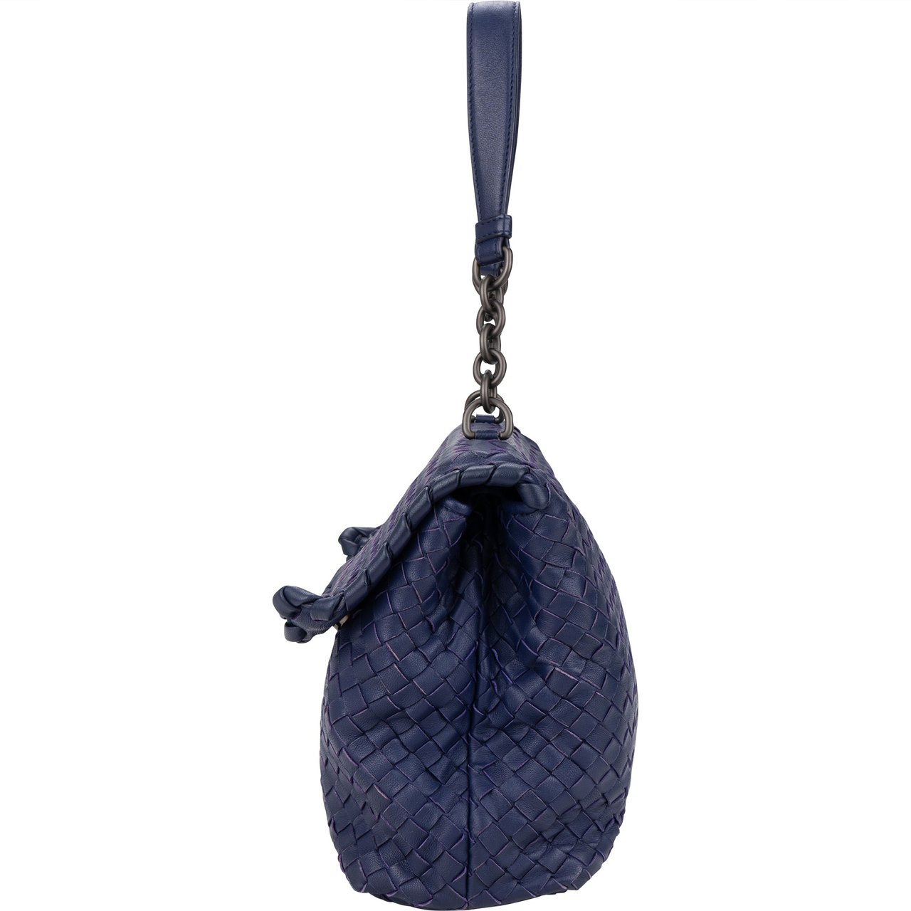 Bottega Veneta Bottega Veneta Blue Purple Intrecciato Leather Shoulder Bag Blauw