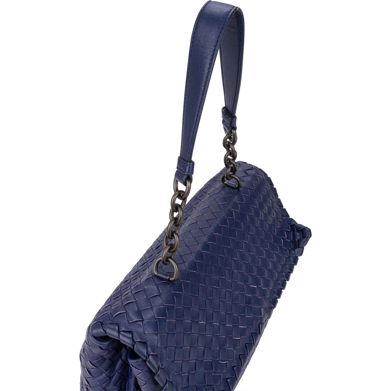Bottega Veneta Bottega Veneta Blue Purple Intrecciato Leather Shoulder Bag Blauw