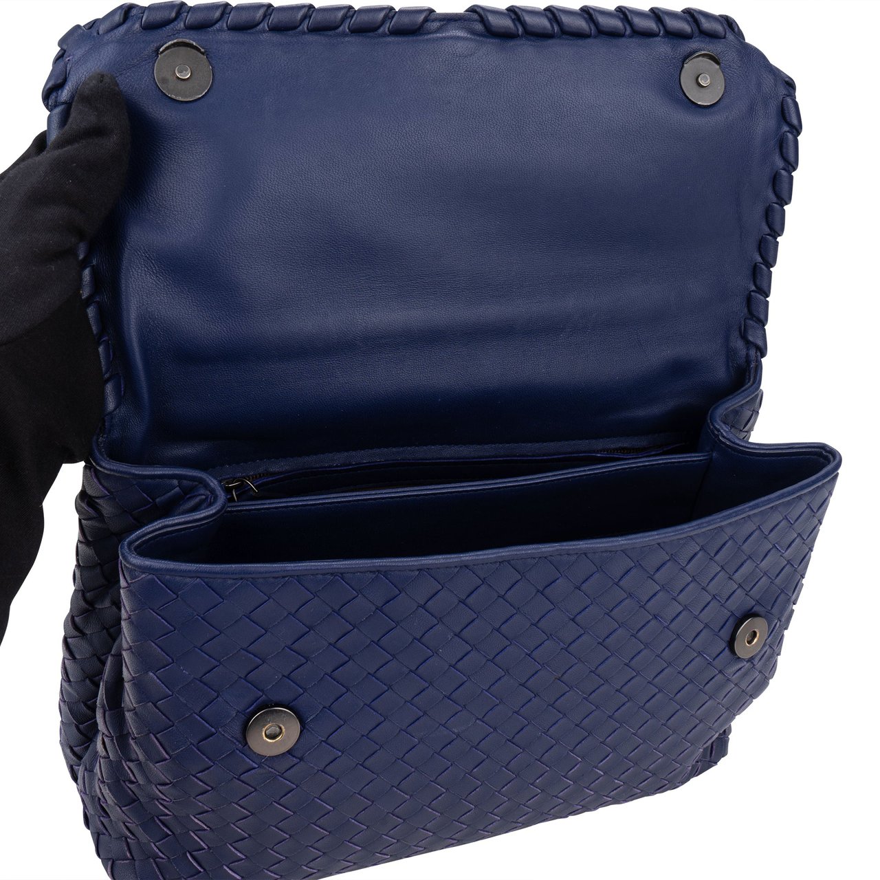 Bottega Veneta Blue Purple Intrecciato Leather Shoulder Bag Paars