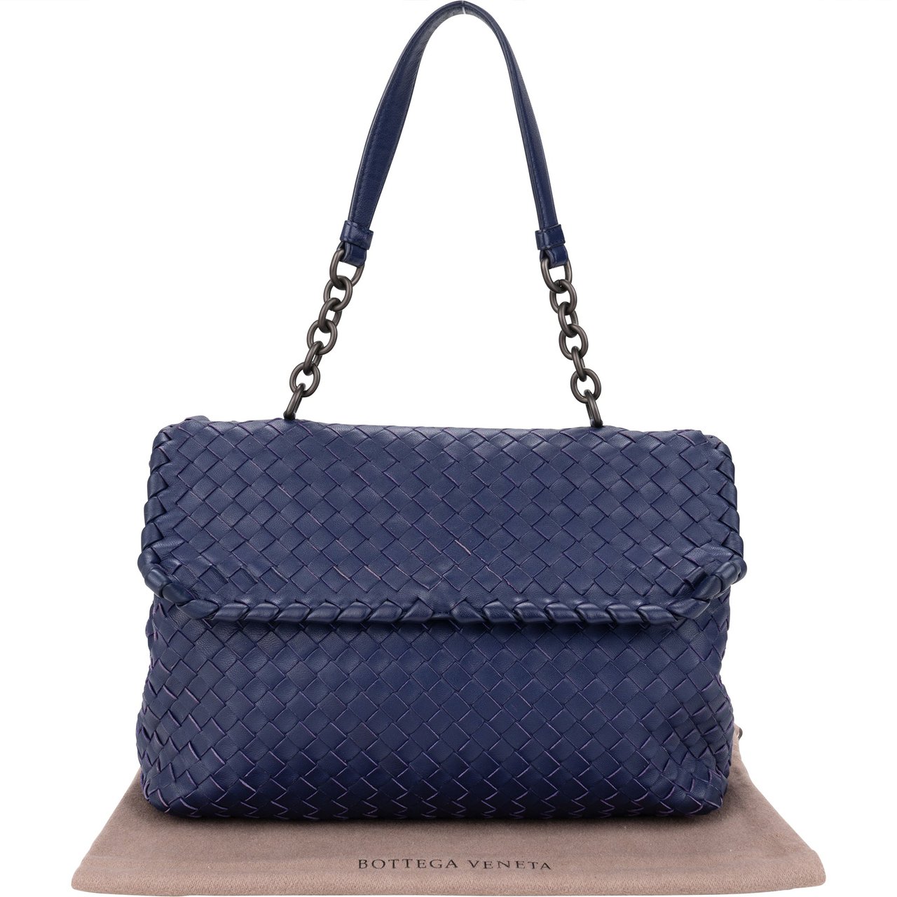 Bottega Veneta Blue Purple Intrecciato Leather Shoulder Bag Paars