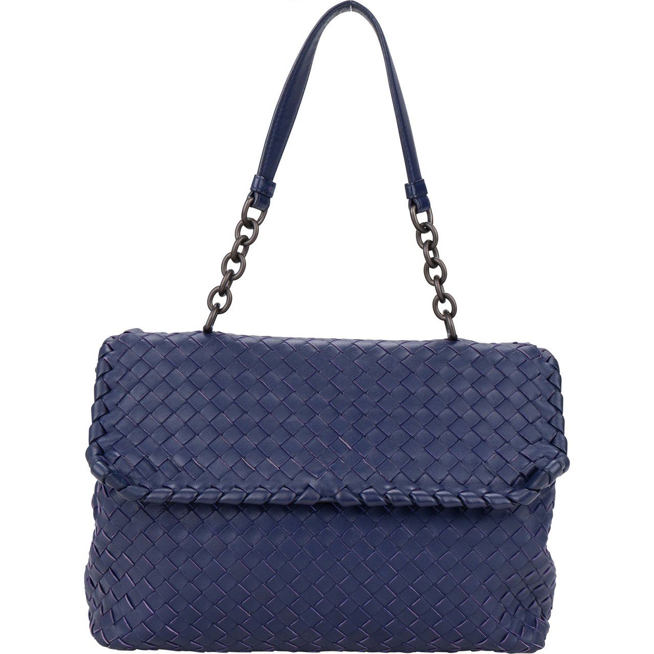 Bottega Veneta Blue Purple Intrecciato Leather Shoulder Bag Paars