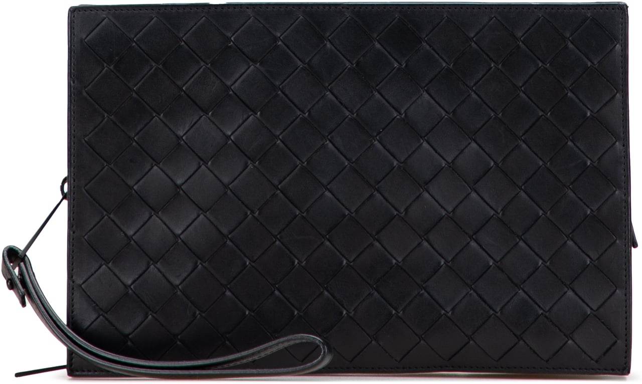 Bottega Veneta Nappa Intrecciato Wristlet Zip Clutch Zwart