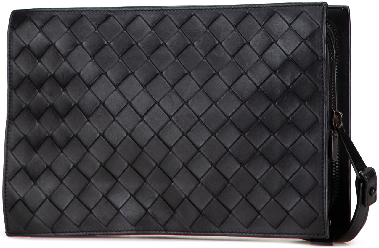Bottega Veneta Nappa Intrecciato Wristlet Zip Clutch Zwart