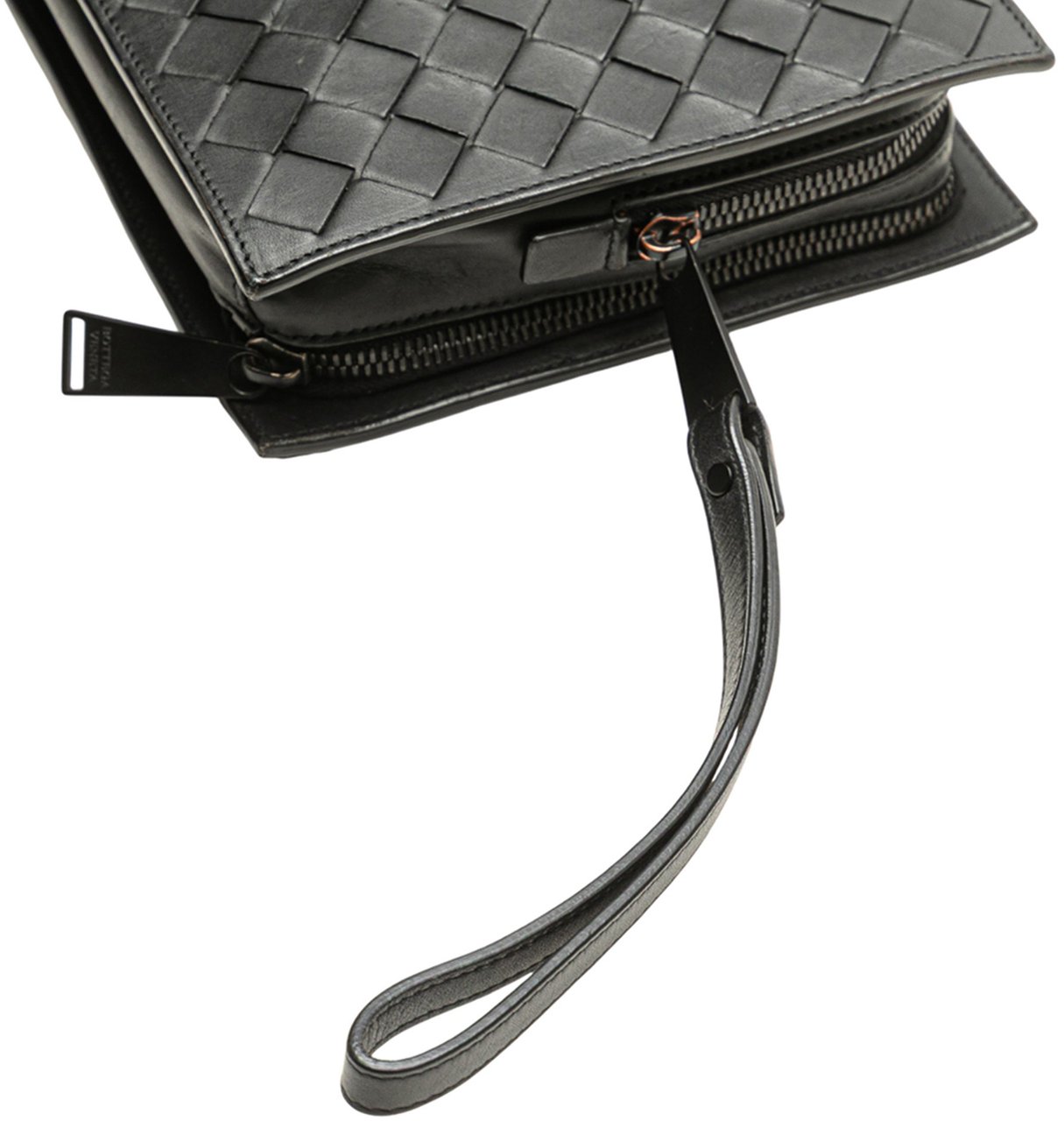 Bottega Veneta Nappa Intrecciato Wristlet Zip Clutch Zwart