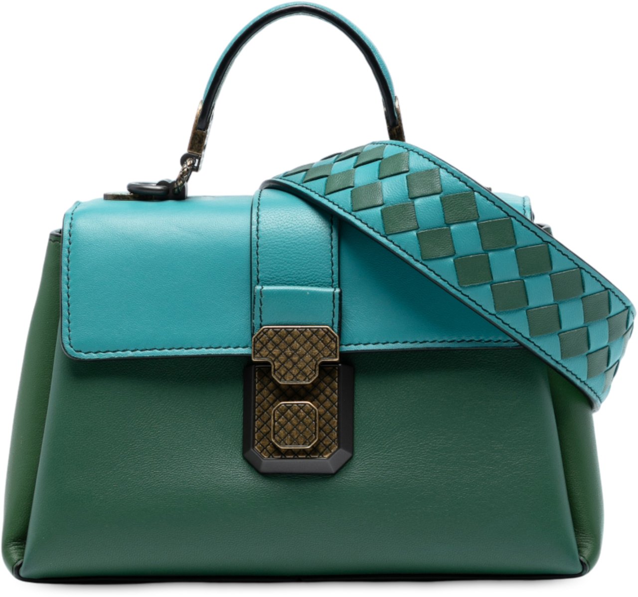 Bottega Veneta Mini Bicolor Nappa Piazza Top Handle Satchel Groen