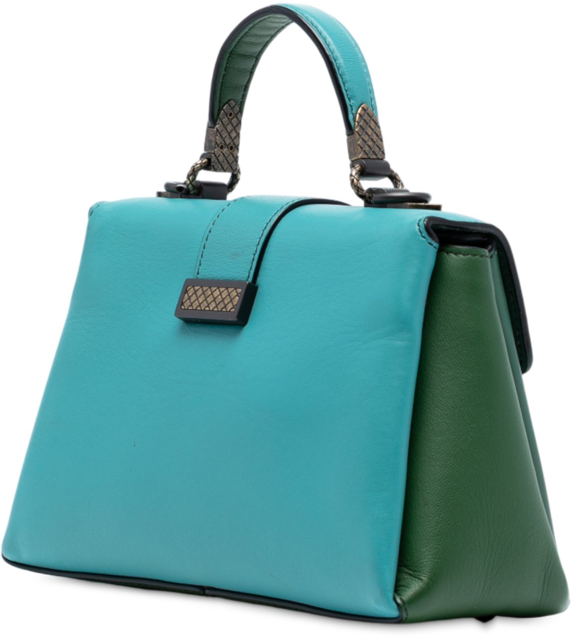 Bottega Veneta Mini Bicolor Nappa Piazza Top Handle Satchel Groen
