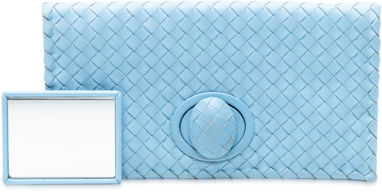 Bottega Veneta Nappa Intrecciato Turn Lock Clutch Blauw