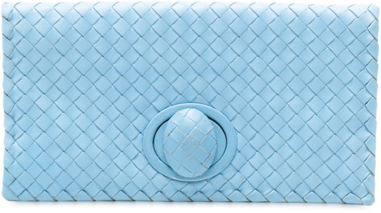Bottega Veneta Nappa Intrecciato Turn Lock Clutch Blauw