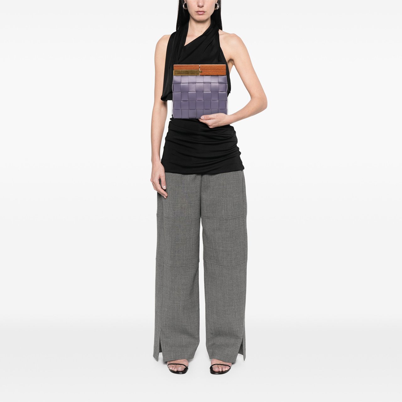 Bottega Veneta Lambskin Maxi Intrecciato The Snap Clutch Paars