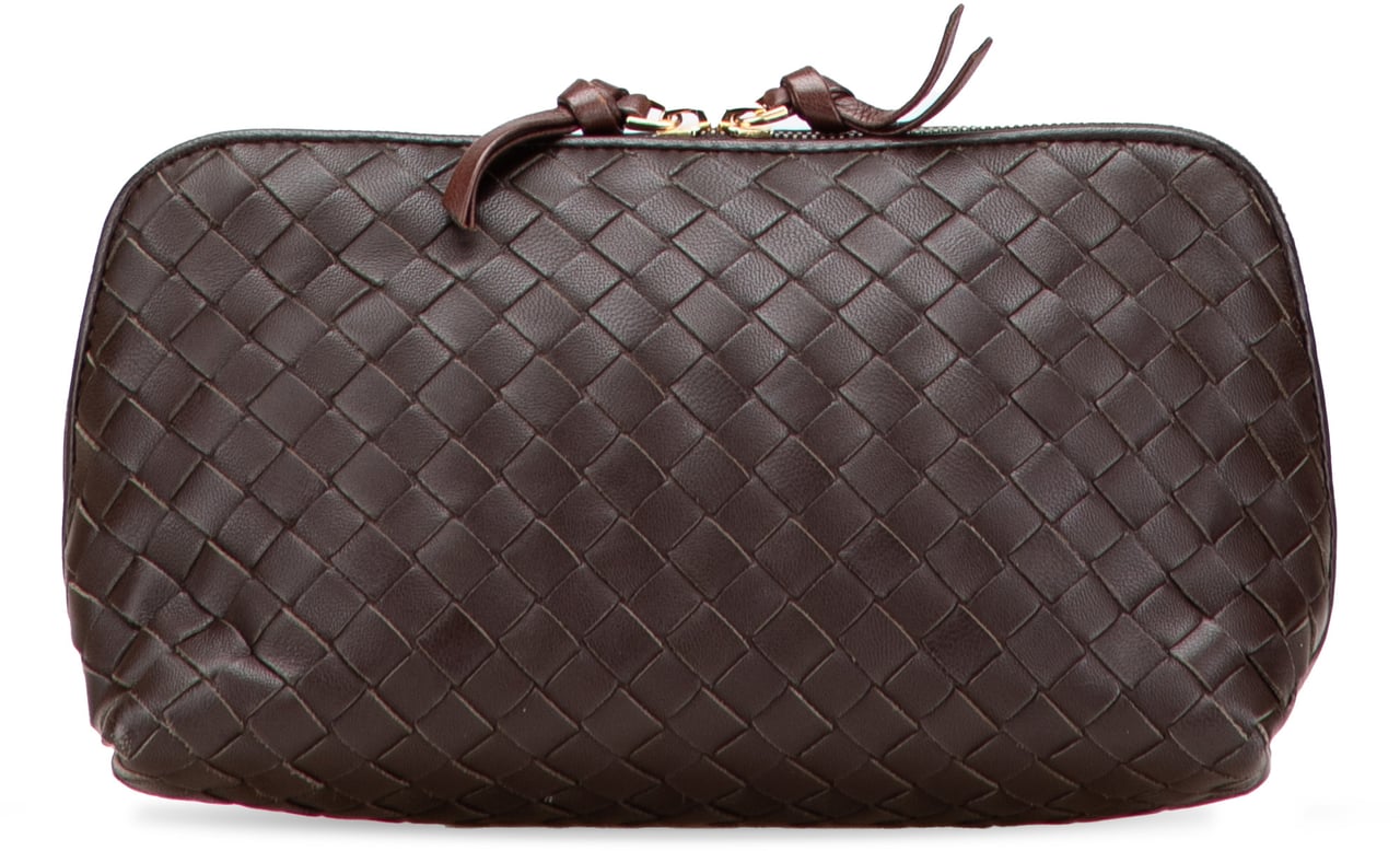 Bottega Veneta Nappa Intrecciato Cosmetic Pouch Bruin