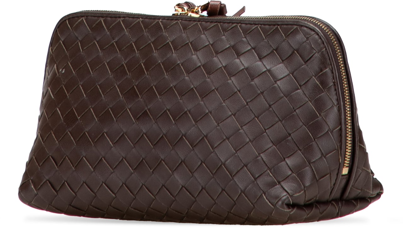 Bottega Veneta Nappa Intrecciato Cosmetic Pouch Bruin