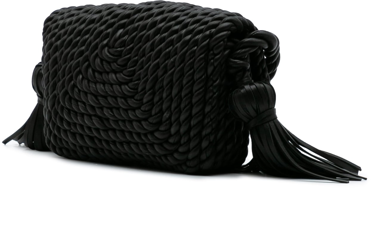 Bottega Veneta Lambskin Torchon Classic Tasseled Twisted Crossbody Zwart
