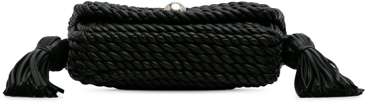 Bottega Veneta Lambskin Torchon Classic Tasseled Twisted Crossbody Zwart