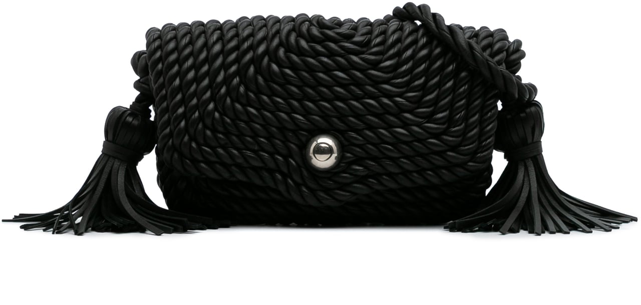 Bottega Veneta Lambskin Torchon Classic Tasseled Twisted Crossbody Zwart