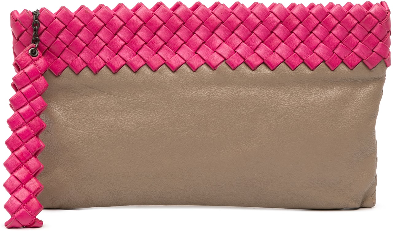 Bottega Veneta Intrecciato Trimmed Bicolor Nappa Clutch Bruin