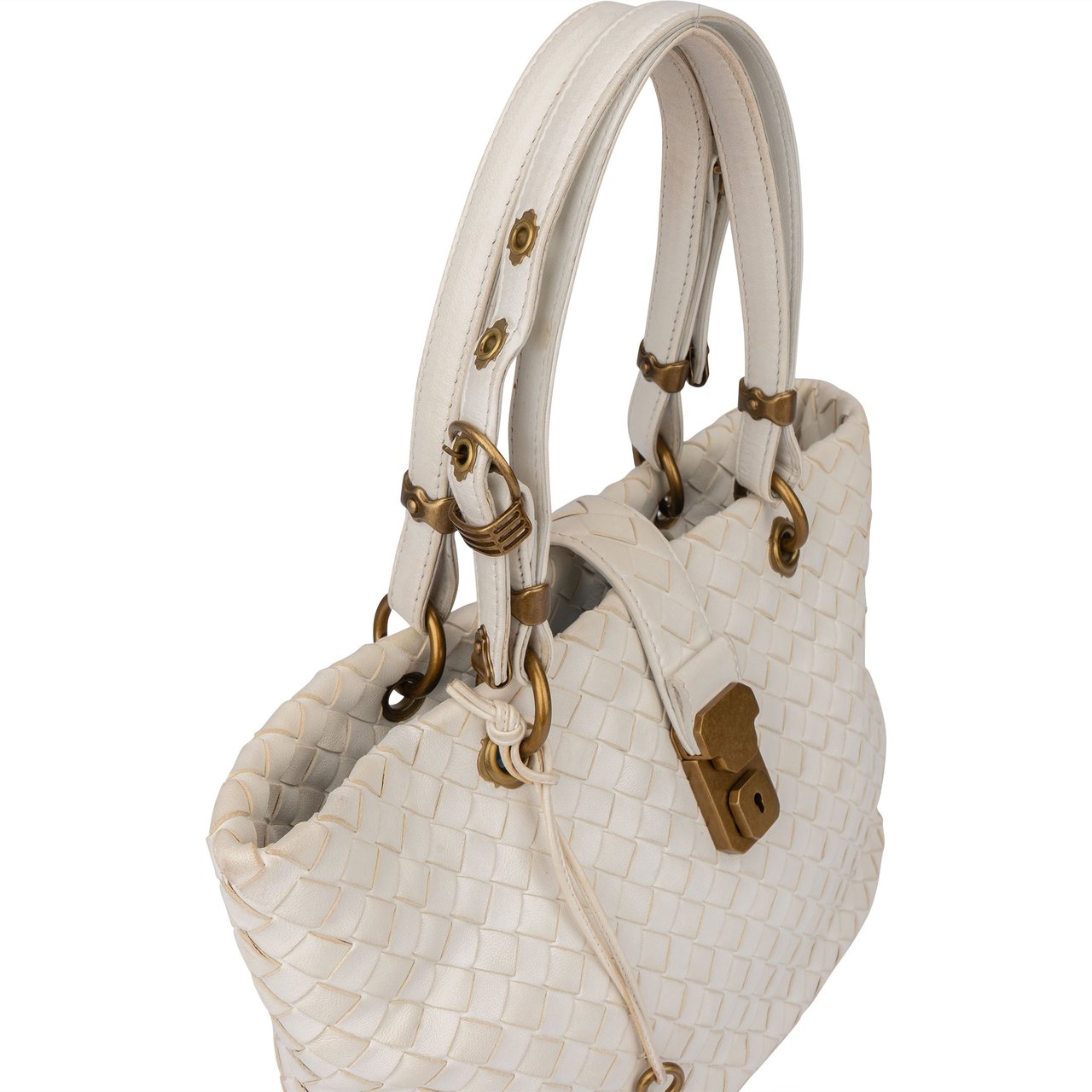 Bottega Veneta White Intrecciato Leather Lock Handbag Wit