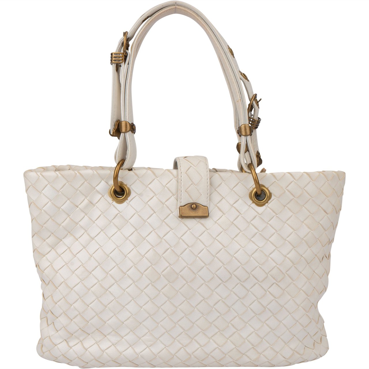 Bottega Veneta White Intrecciato Leather Lock Handbag Wit
