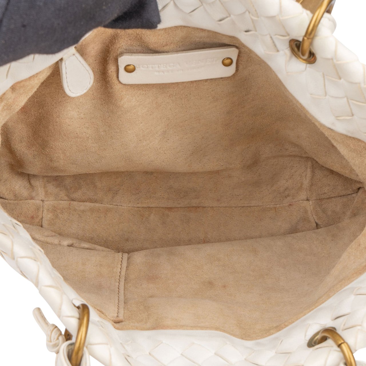 Bottega Veneta White Intrecciato Leather Lock Handbag Wit