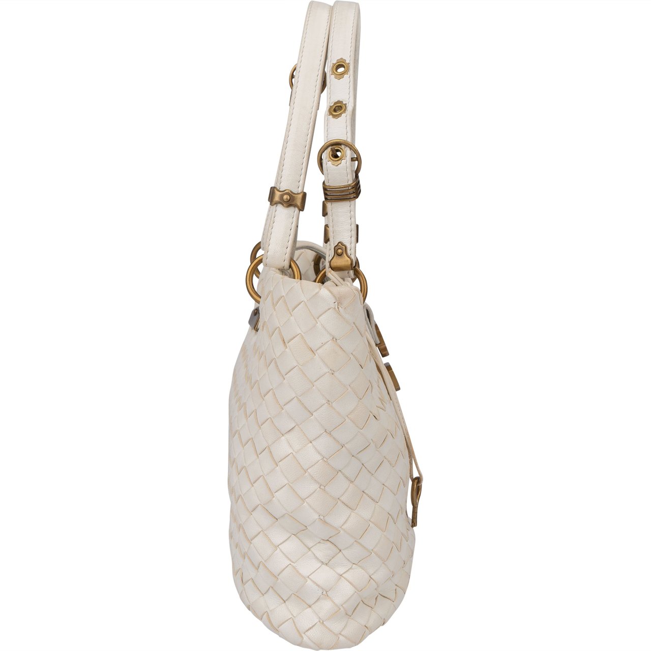 Bottega Veneta White Intrecciato Leather Lock Handbag Wit