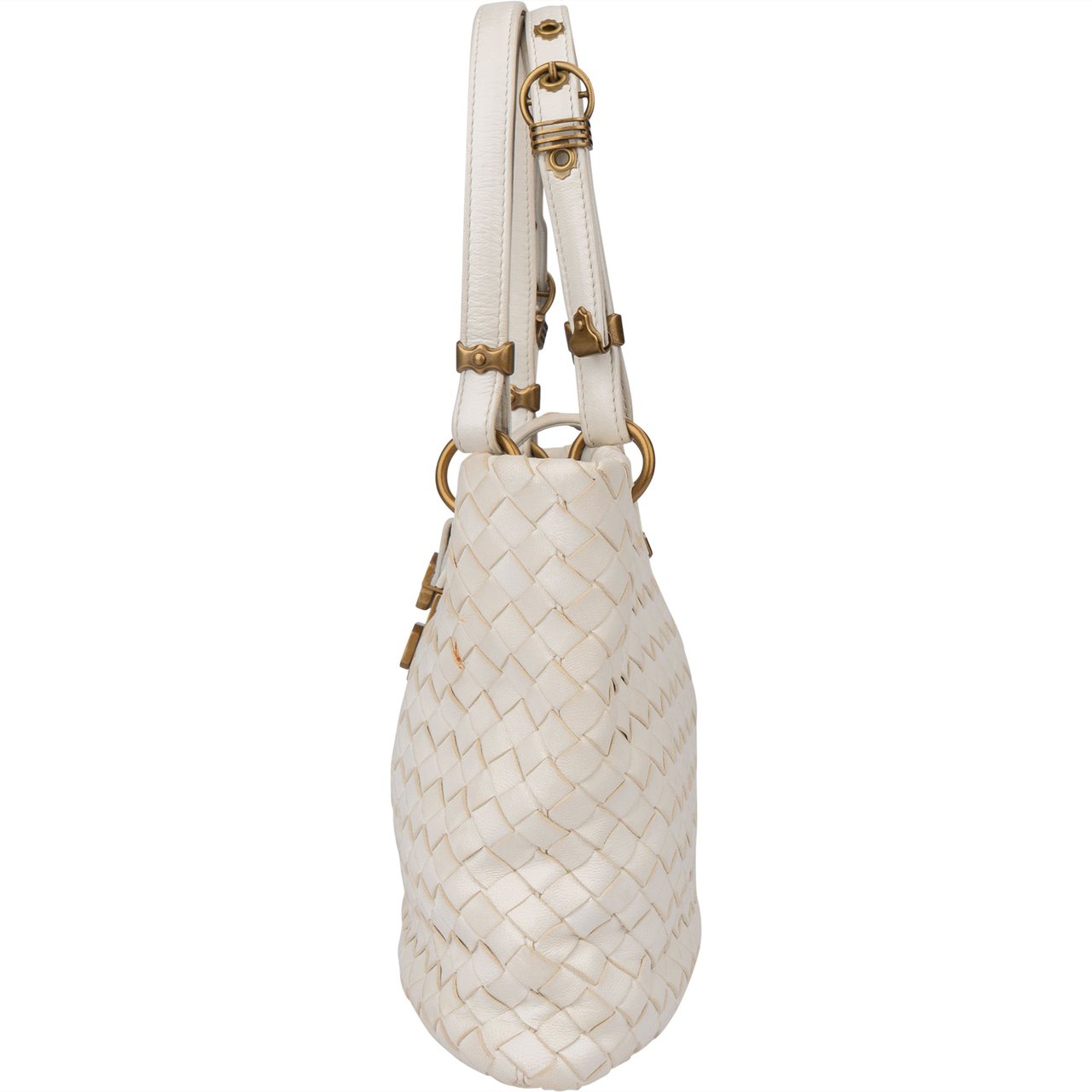 Bottega Veneta White Intrecciato Leather Lock Handbag Wit
