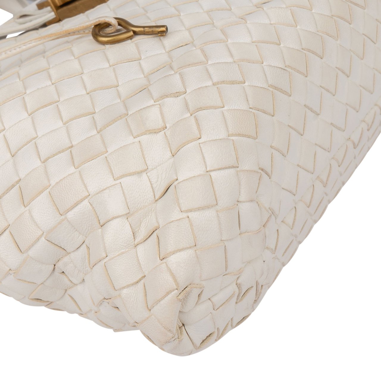 Bottega Veneta White Intrecciato Leather Lock Handbag Wit