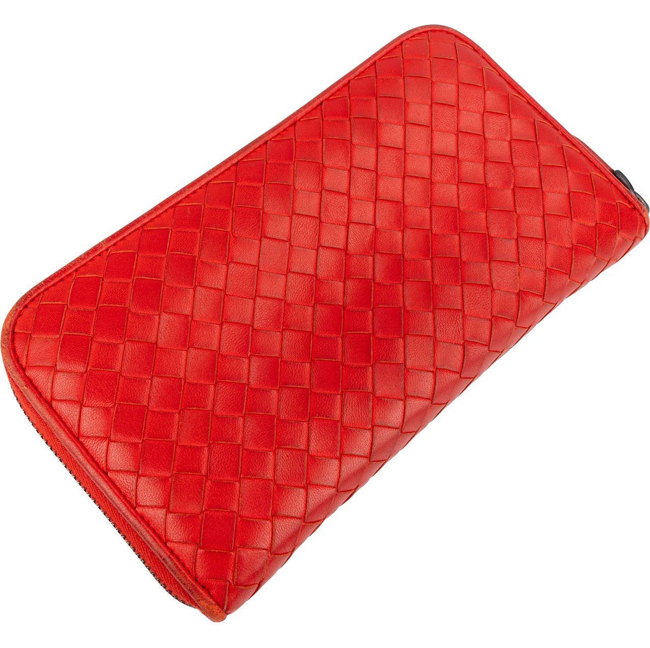 Bottega Veneta Intrecciato Leather Zip Around Wallet Rood