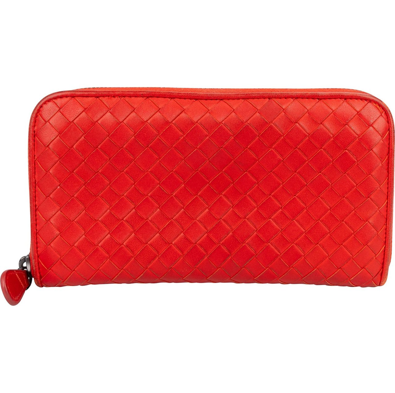 Bottega Veneta Intrecciato Leather Zip Around Wallet Rood