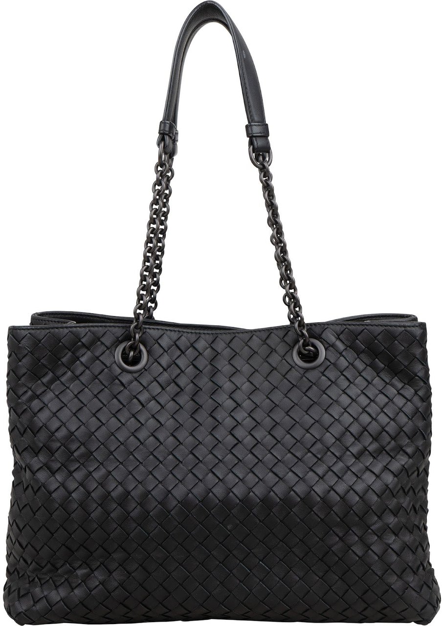 Bottega Veneta Intrecciato Nappa Leather Chain Shoulder Bag Zwart
