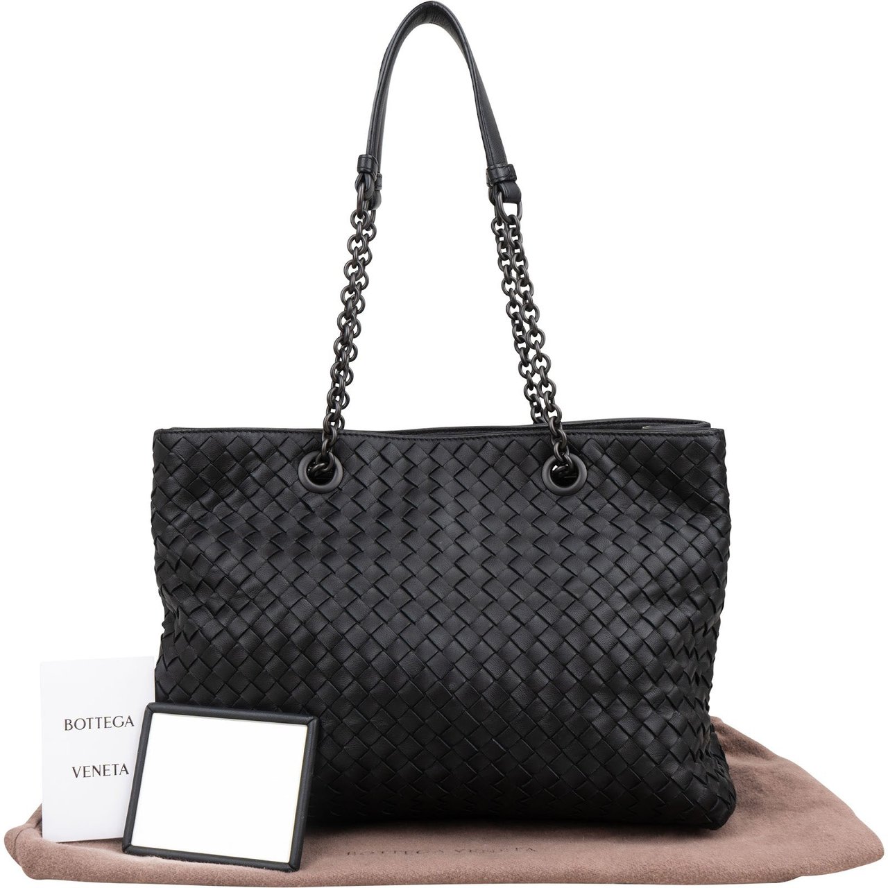 Bottega Veneta Intrecciato Nappa Leather Chain Shoulder Bag Zwart