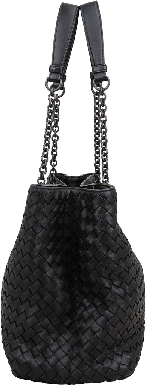 Bottega Veneta Intrecciato Nappa Leather Chain Shoulder Bag Zwart