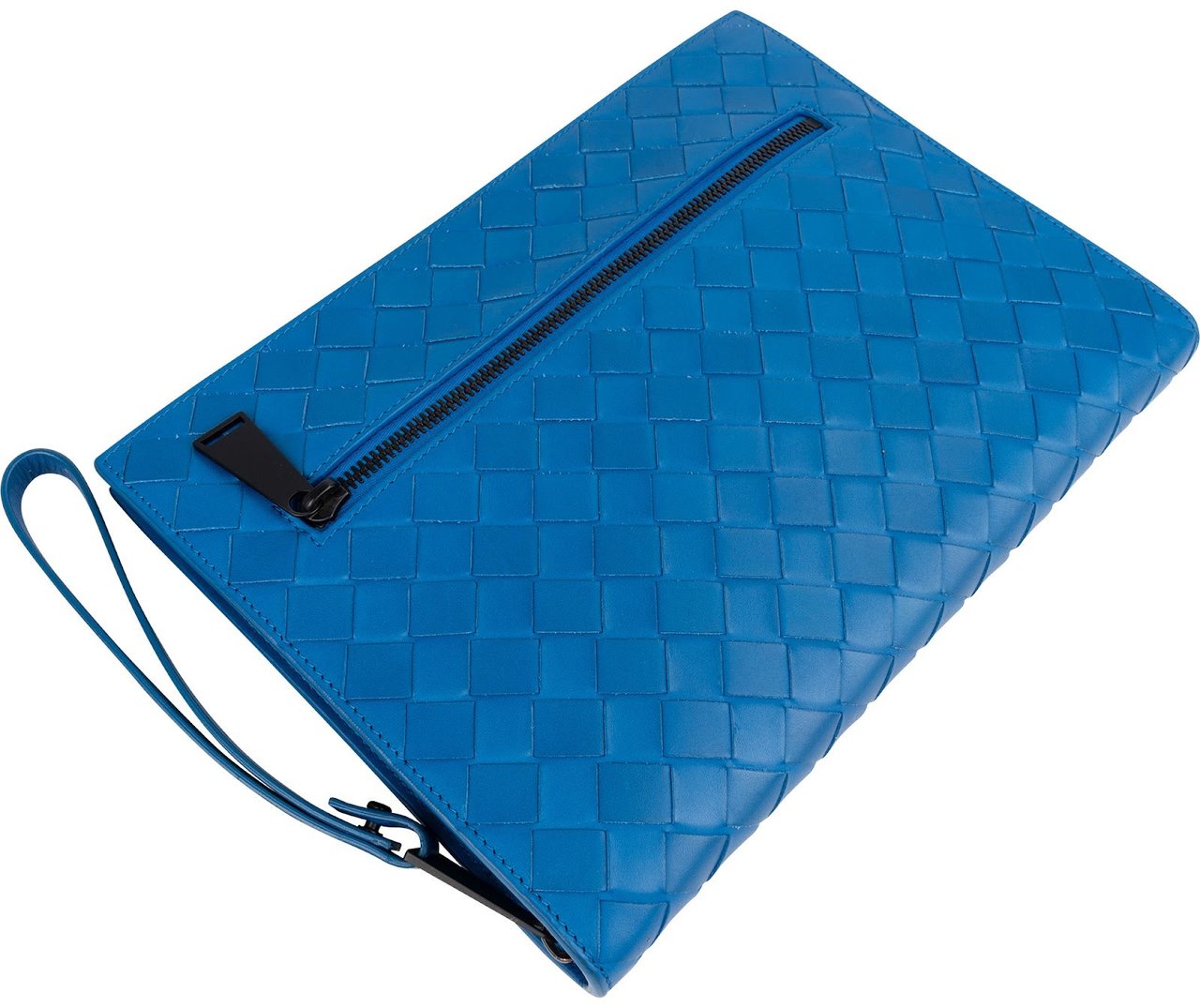 Bottega Veneta Blue Intrecciato Leather Clutch Blauw