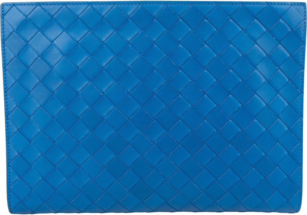 Bottega Veneta Blue Intrecciato Leather Clutch Blauw