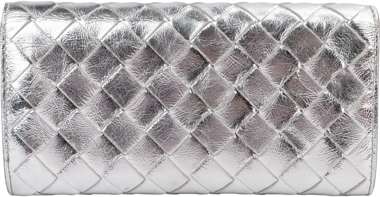 Bottega Veneta Metallic Intrecciato Leather Continental Wallet Zilver