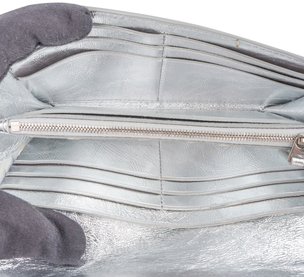 Bottega Veneta Metallic Intrecciato Leather Continental Wallet Zilver