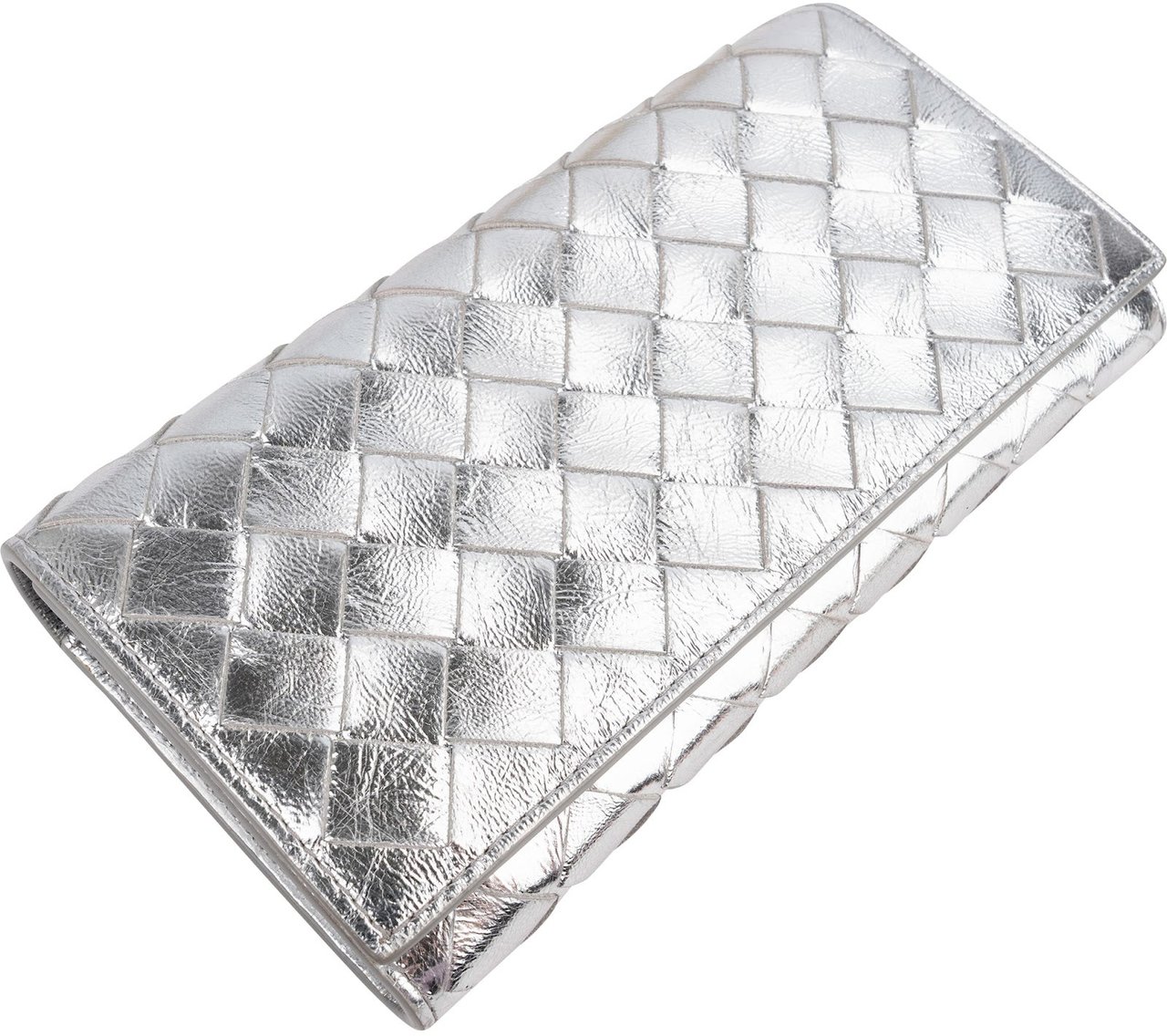 Bottega Veneta Metallic Intrecciato Leather Continental Wallet Zilver