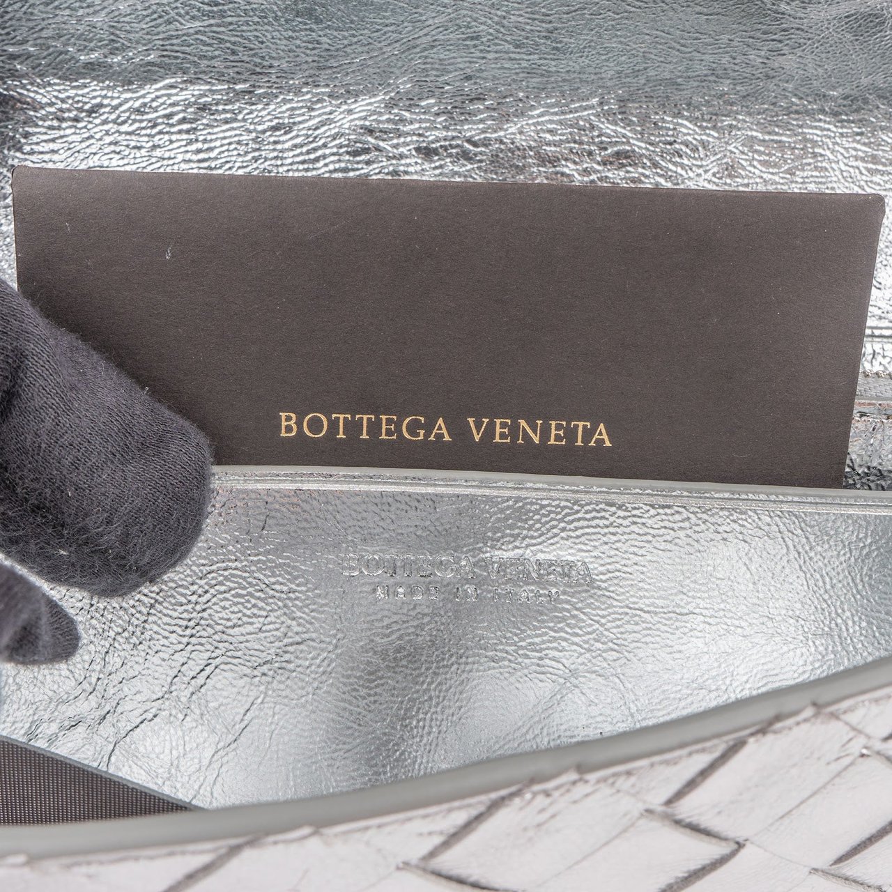 Bottega Veneta Metallic Intrecciato Leather Continental Wallet Zilver