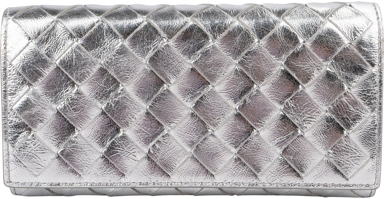 Bottega Veneta Metallic Intrecciato Leather Continental Wallet Zilver