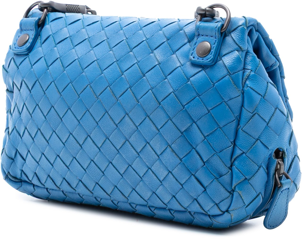 Bottega Veneta Mini Nappa Intrecciato Expandable Chain Flap Crossbody Blauw