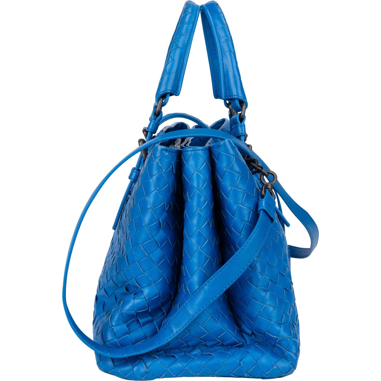Bottega Veneta Blue Intrecciato Leather Roma Handbag Blauw
