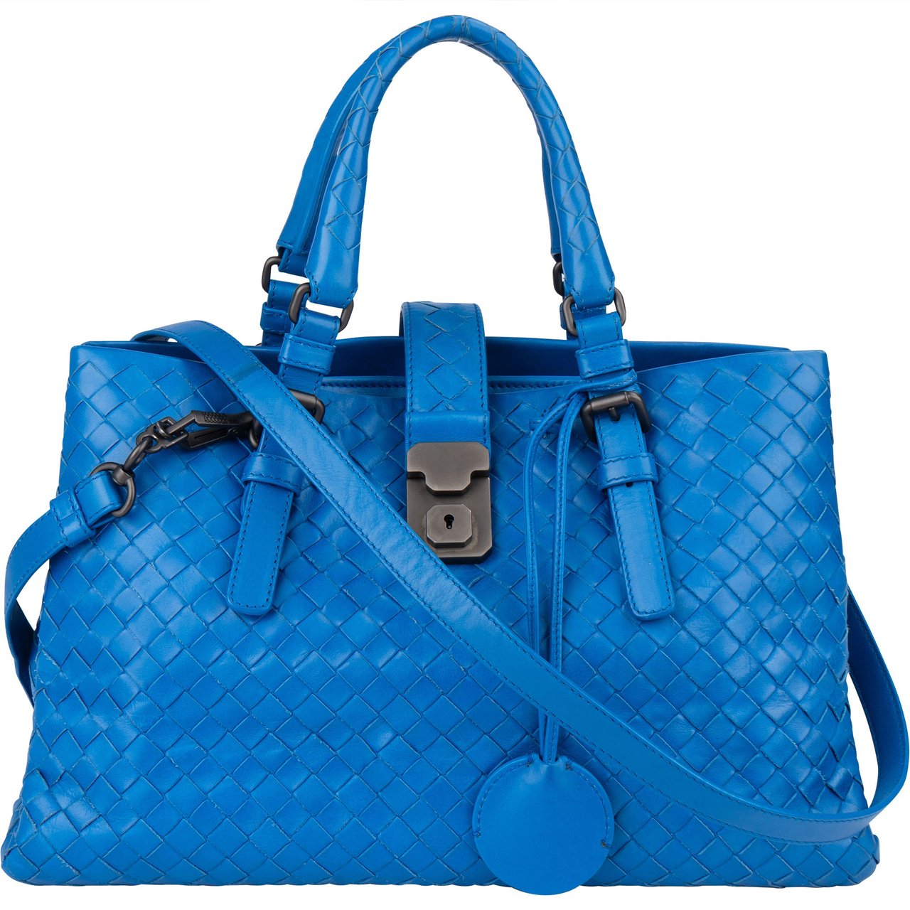 Bottega Veneta Blue Intrecciato Leather Roma Handbag Blauw