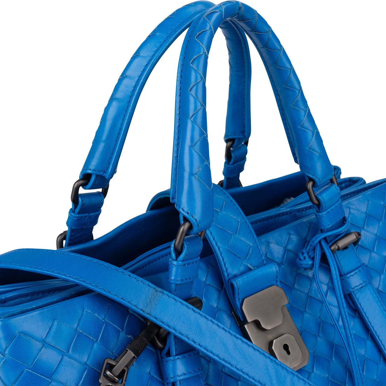 Bottega Veneta Bottega Veneta Blue Intrecciato Leather Roma Handbag Blauw