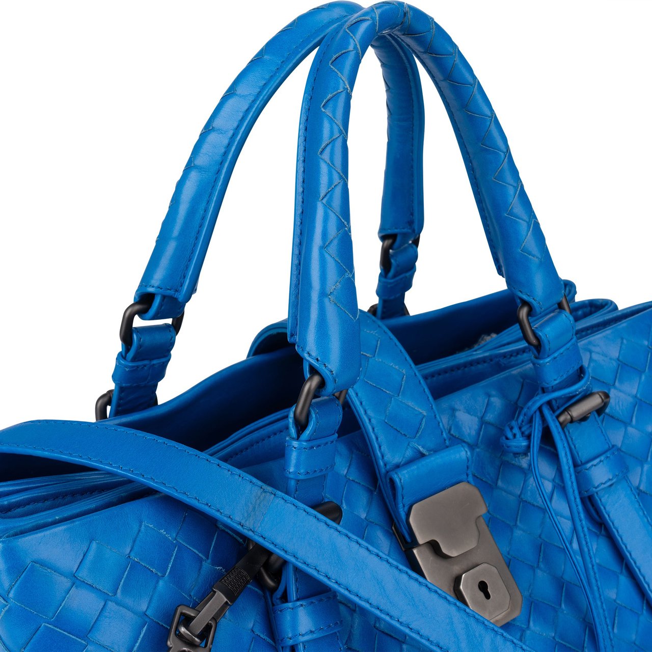 Bottega Veneta Blue Intrecciato Leather Roma Handbag Blauw