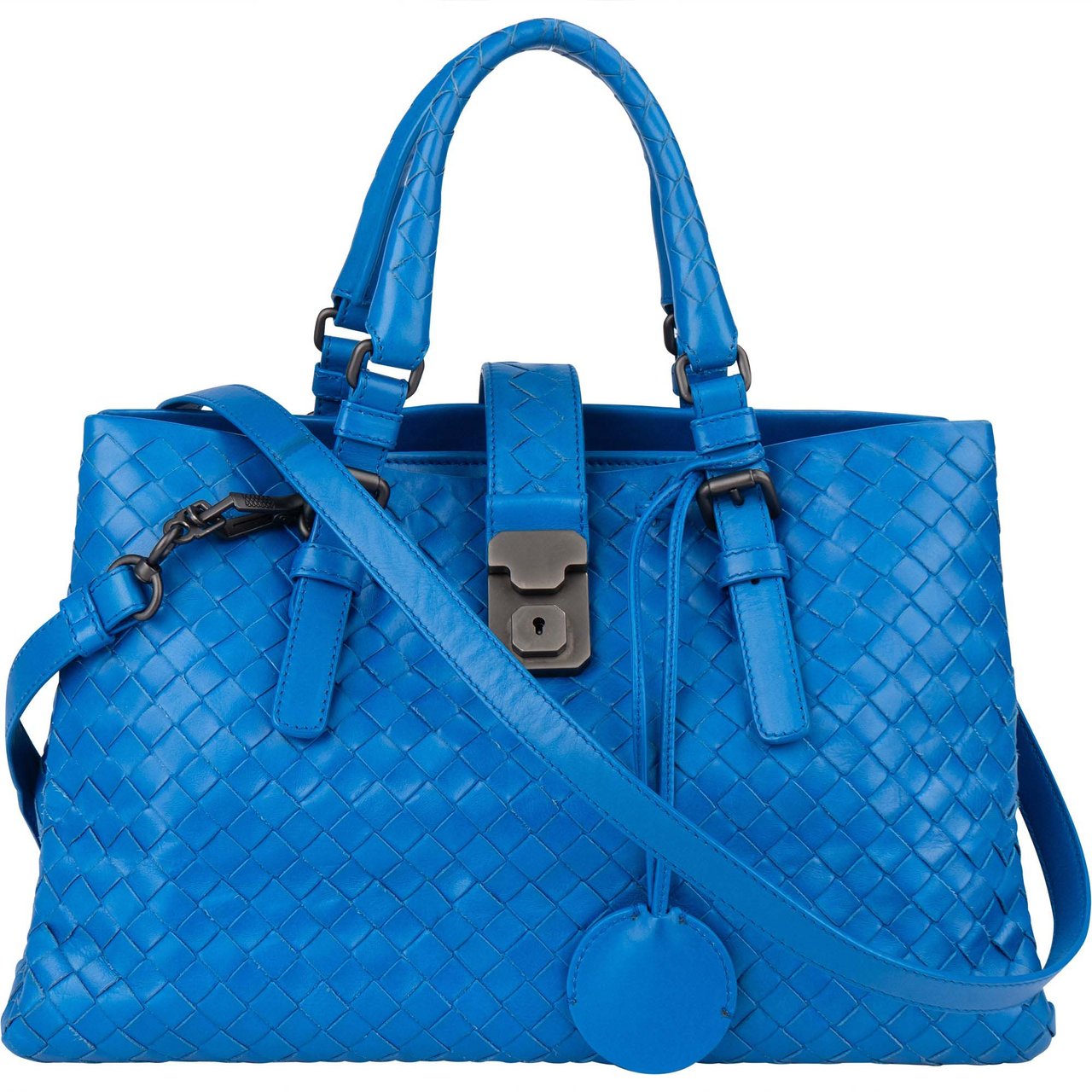Bottega Veneta Bottega Veneta Blue Intrecciato Leather Roma Handbag Blauw