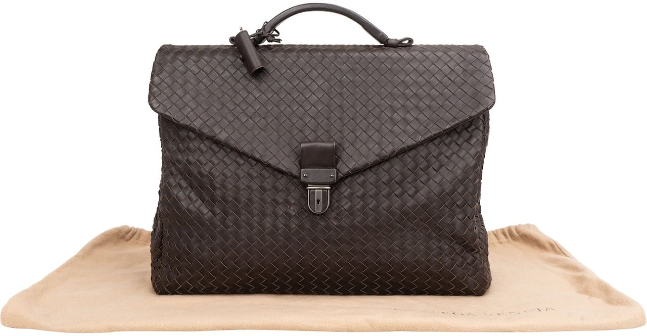 Bottega Veneta Intrecciato Leather Briefcase Handbag Bruin
