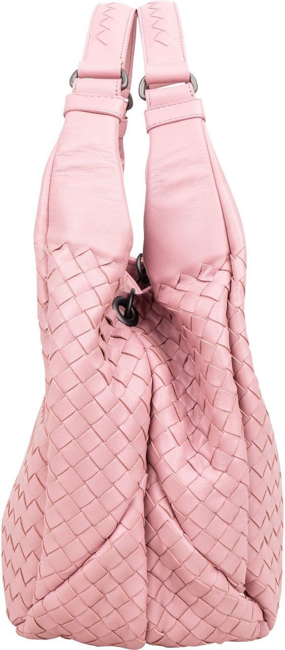 Bottega Veneta Pink Intrecciato Leather Hobo Shoulder Bag Roze