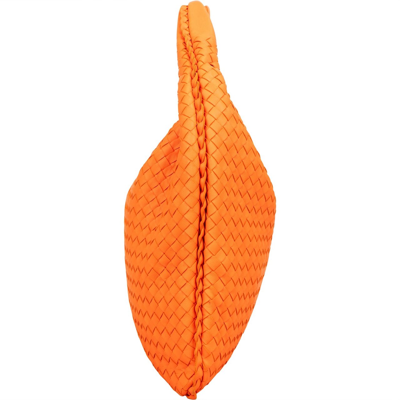 Bottega Veneta Intrecciato Leather Belly Hobo Shoulder Bag Oranje