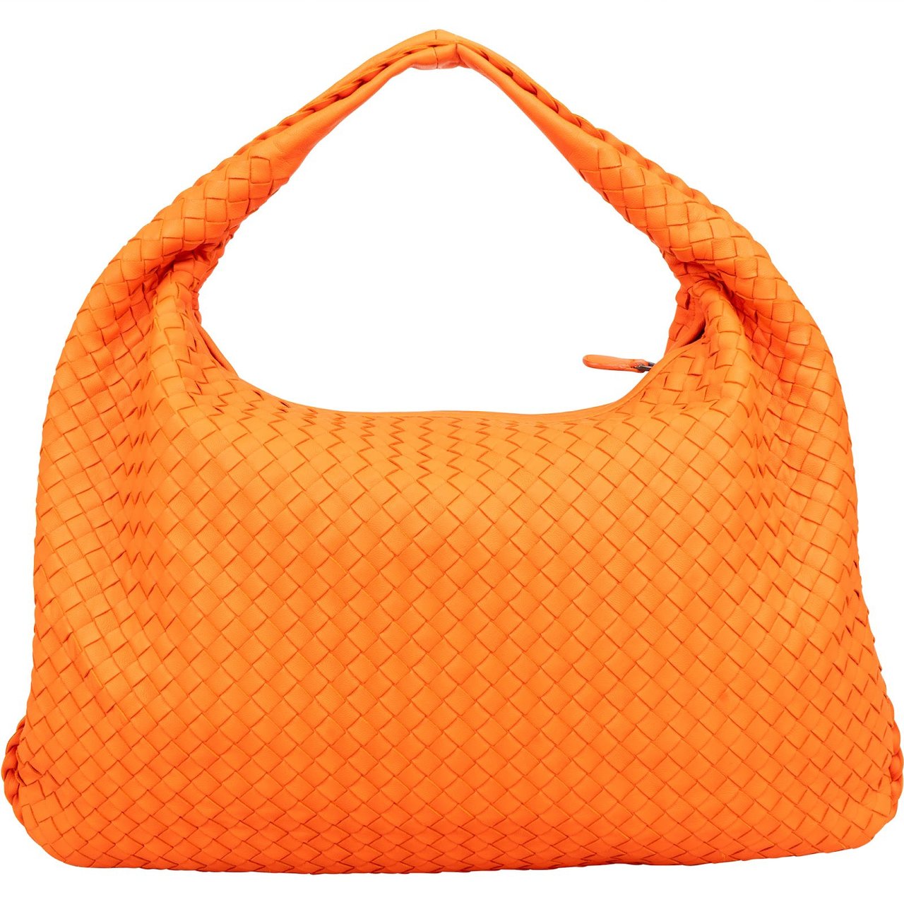 Bottega Veneta Intrecciato Leather Belly Hobo Shoulder Bag Oranje