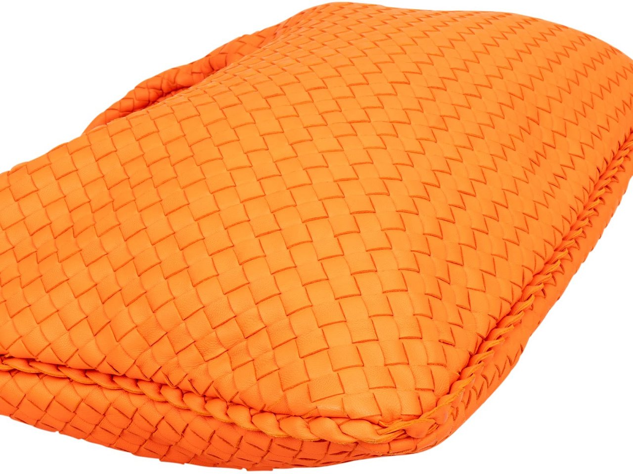 Bottega Veneta Intrecciato Leather Belly Hobo Shoulder Bag Oranje