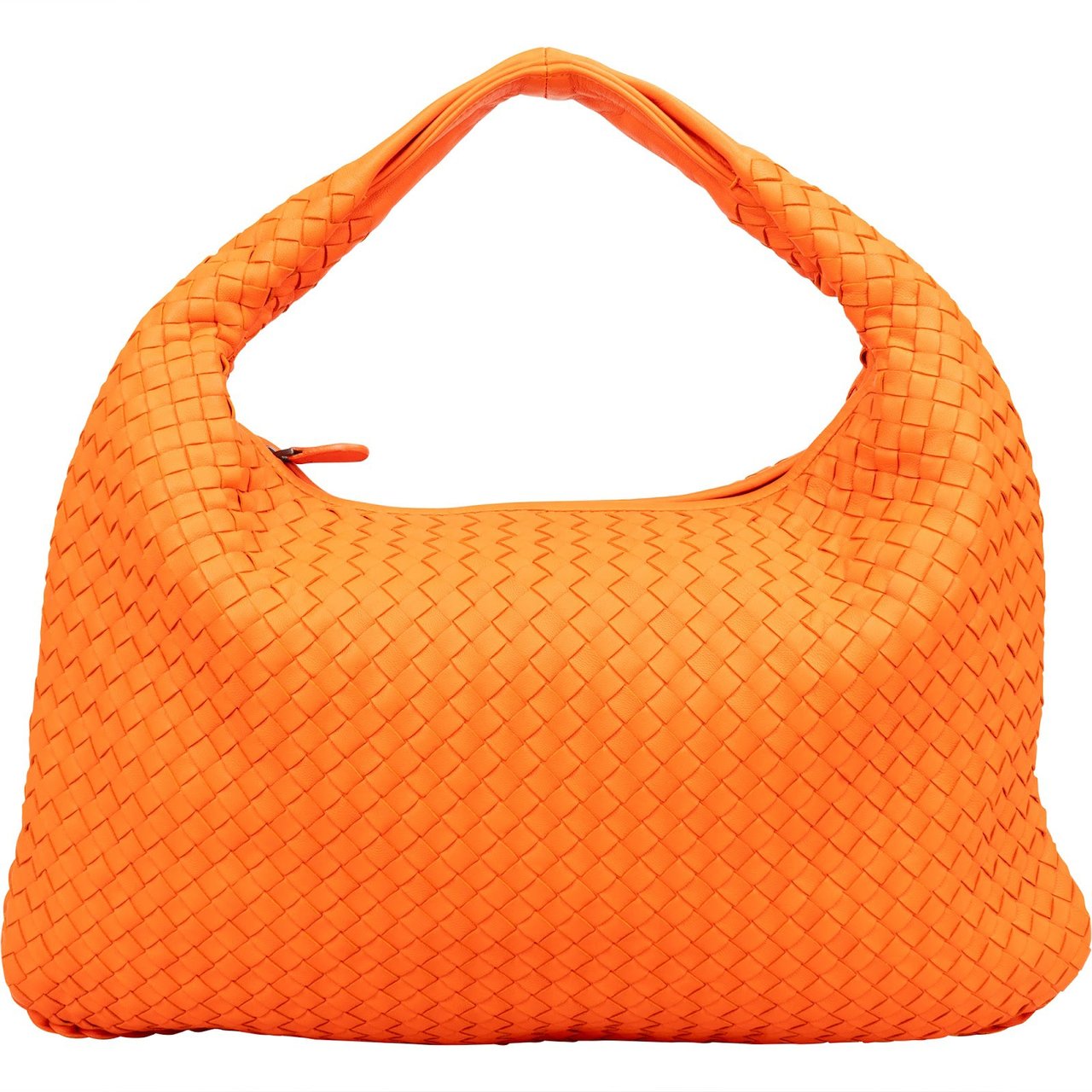 Bottega Veneta Intrecciato Leather Belly Hobo Shoulder Bag Oranje
