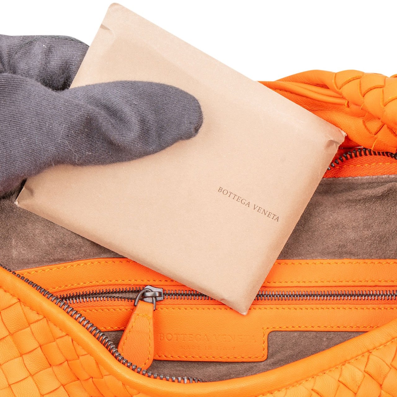Bottega Veneta Intrecciato Leather Belly Hobo Shoulder Bag Oranje